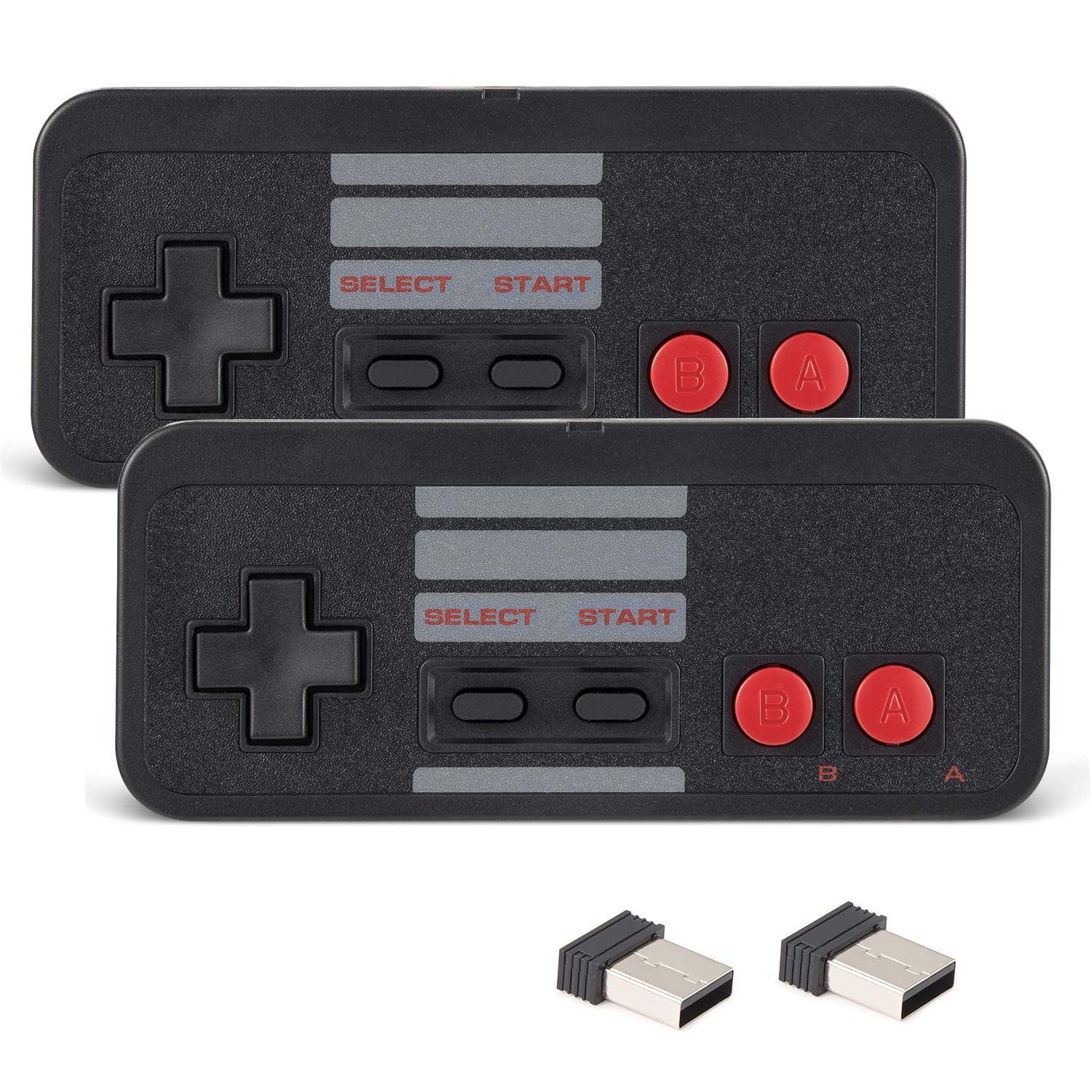 KIWITATA Wireless NES USB Controller for PC Games, 2 Pack 2.4G Rechargeable Wireless NES Remote USB Retro Game Pad Controller for Windows MAC Raspberry Pi 3