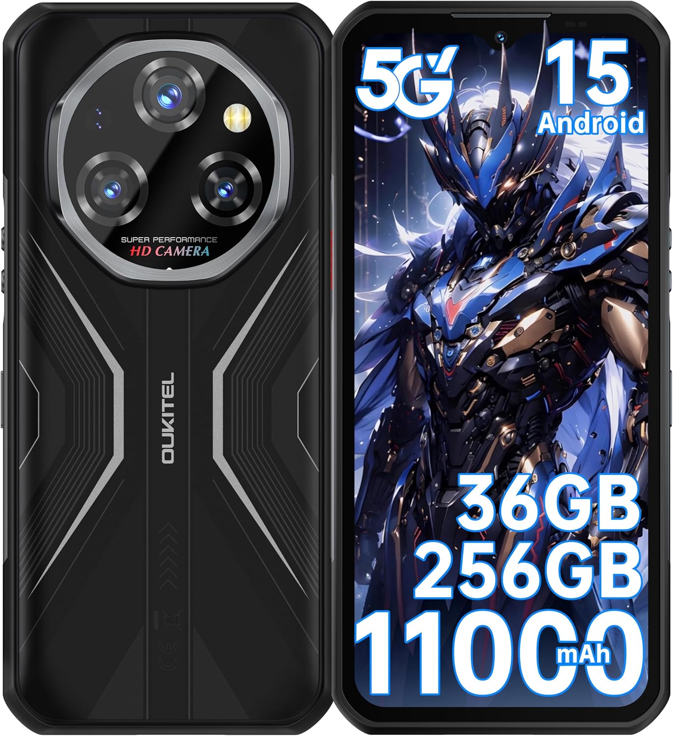 OUKITEL WP55 5G Rugged Smartphone Unlocked Android 15-36GB+256GB 11000mAh Large Battery, 6.6″ FHD+ 120hz Phone, 108MP Main Camera IP68/IP69K Waterproof Cell Phone 5G Dual SIM NFC/OTG/BT5.2/T-Mobile