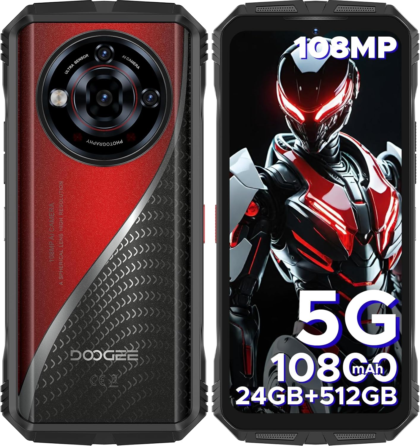 DOOGEE S118 Pro (2025) Rugged Smartphone 5G,10800mAh(33W) 24GB+512GB/2TB Rugged Phone,DDR5,108MP+20MP Night Vision,6.6”FHD+120Hz Rugged Unlocked Cell Phone,Dual SIM/Dual Unlock/NFC/GPS/OTG/WiFi 6