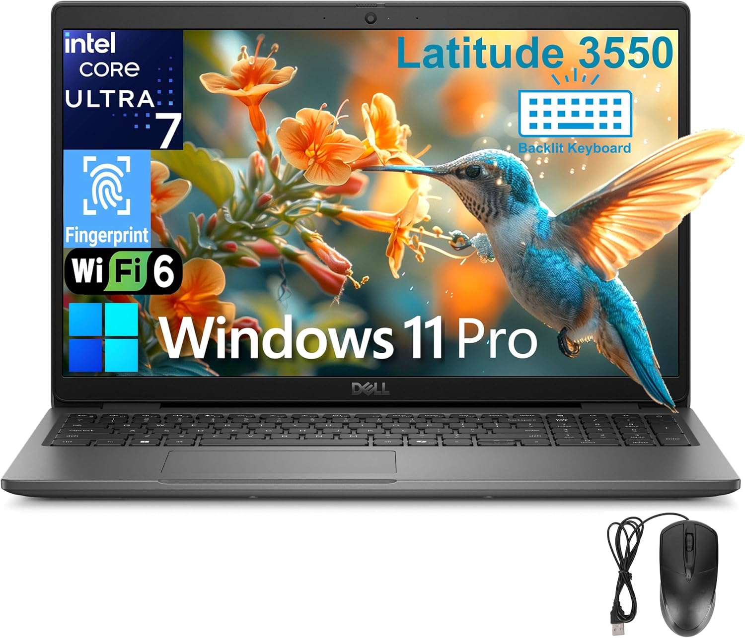 Dell Latitude 3550 Business Laptop Computer 15.6″ FHD, Intel 12-Core Ultra 7 155U (Beat i7-1355U), 64GB DDR5 RAM, 2TB PCIe SSD, WiFi 6, BT 5.3, Backlit Keyboard, Fingerprint Reader, Windows 11 Pro