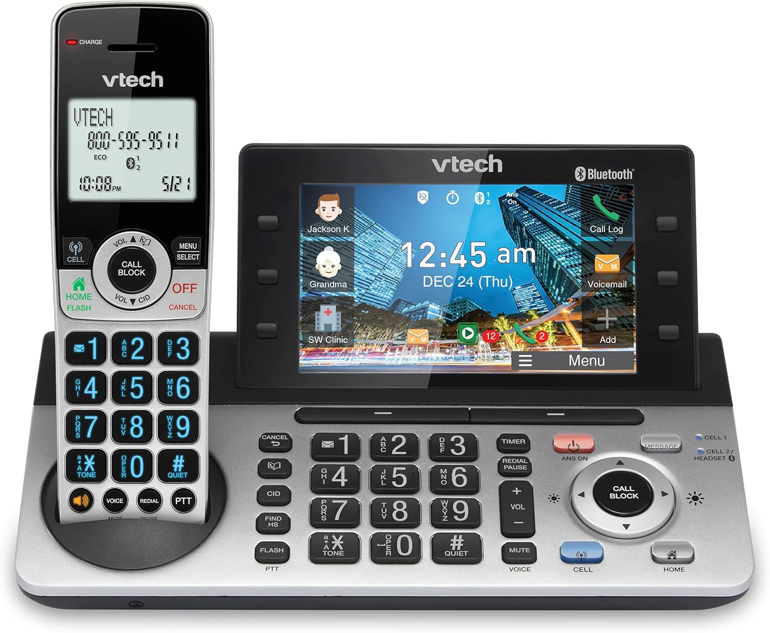 VTech IS8251 Business Grade Expandable Cordless Phone for Home Office, 5″ Color Display, Programmable Short Cut Keys, Smart Call Blocking, Answering System, Bluetooth Connect to Cell