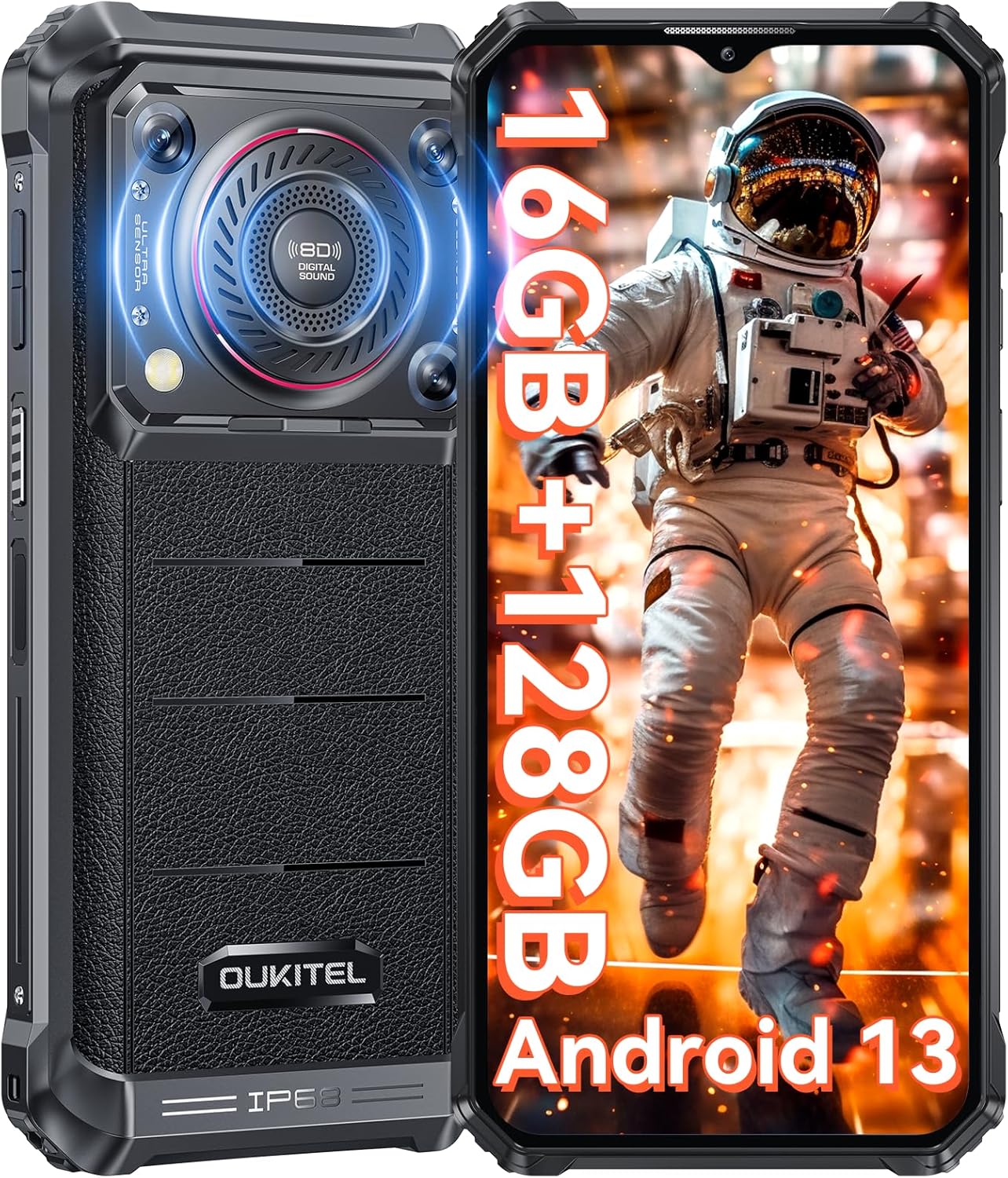 OUKITEL WP36 2024 Rugged Smartphone – 10600mAh Rugged Phone 128dB Loud Speaker, 16GB+128GB Dual Sim Phones 6.52″ Big Screen, Android 13 Cell Phone, NFC/OTG, T-Mobile Compatible Rugged Smart Phone