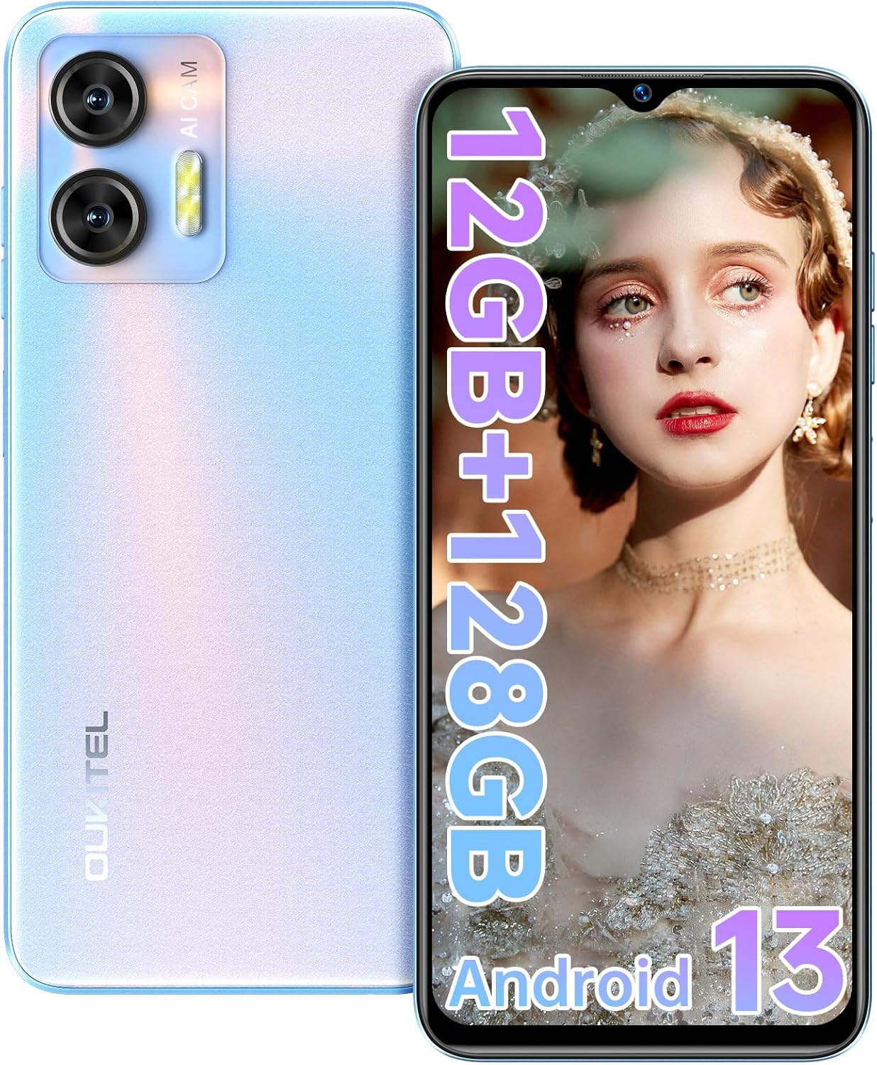 OUKITEL C36 Unlocked Phones,12GB+128GB/1TB, 6.56″ HD Android 13 Cell Phone, 5150mAh Smartphones, Fingerprint & Face Unlock, 4G Dual Android Phone Unlocked, 13MP Main Camera, 3.5mm Earphone Jack-Blue