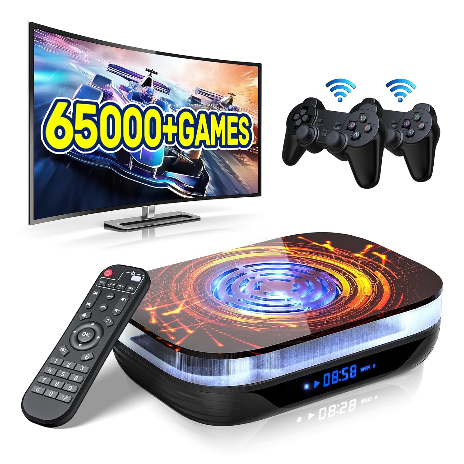 Kinhank Super Console X4 PLUS Retro Game Console Built-in 65000+Console Games,S905X4 Video Game Console,Emulator Console with 3 Systems,8K UHD Output,2.4G+5G WIFI,BT 4.0,USB 3.0,2 Wireless Controllers