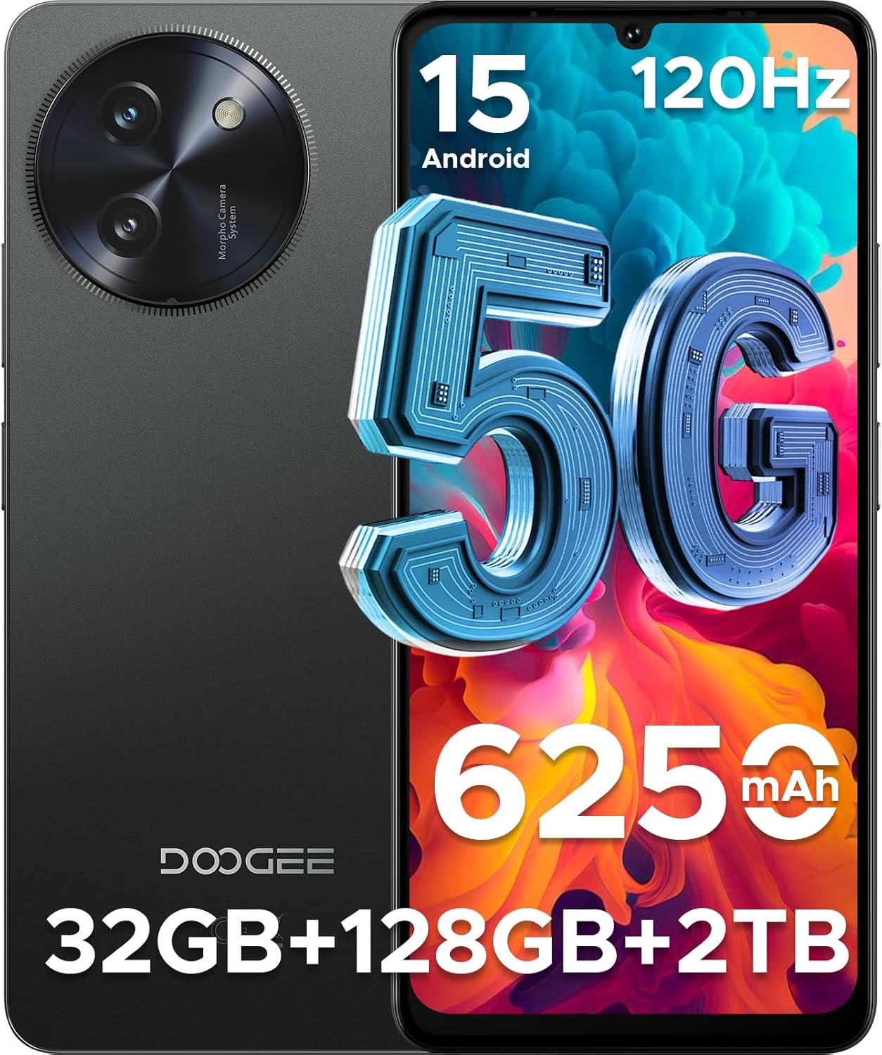 DOOGEE Note 59 5G Unlocked Cell Phone,Android 15 Phone,32GB+128GB/2TB Expand Android Phone with 6.75″HD+120Hz,5G Dual SIM Smartphone,6250mAh Battery,16MP+8MP,Octa Core/Widevine L1/ GPS/NFC/Face Unlock