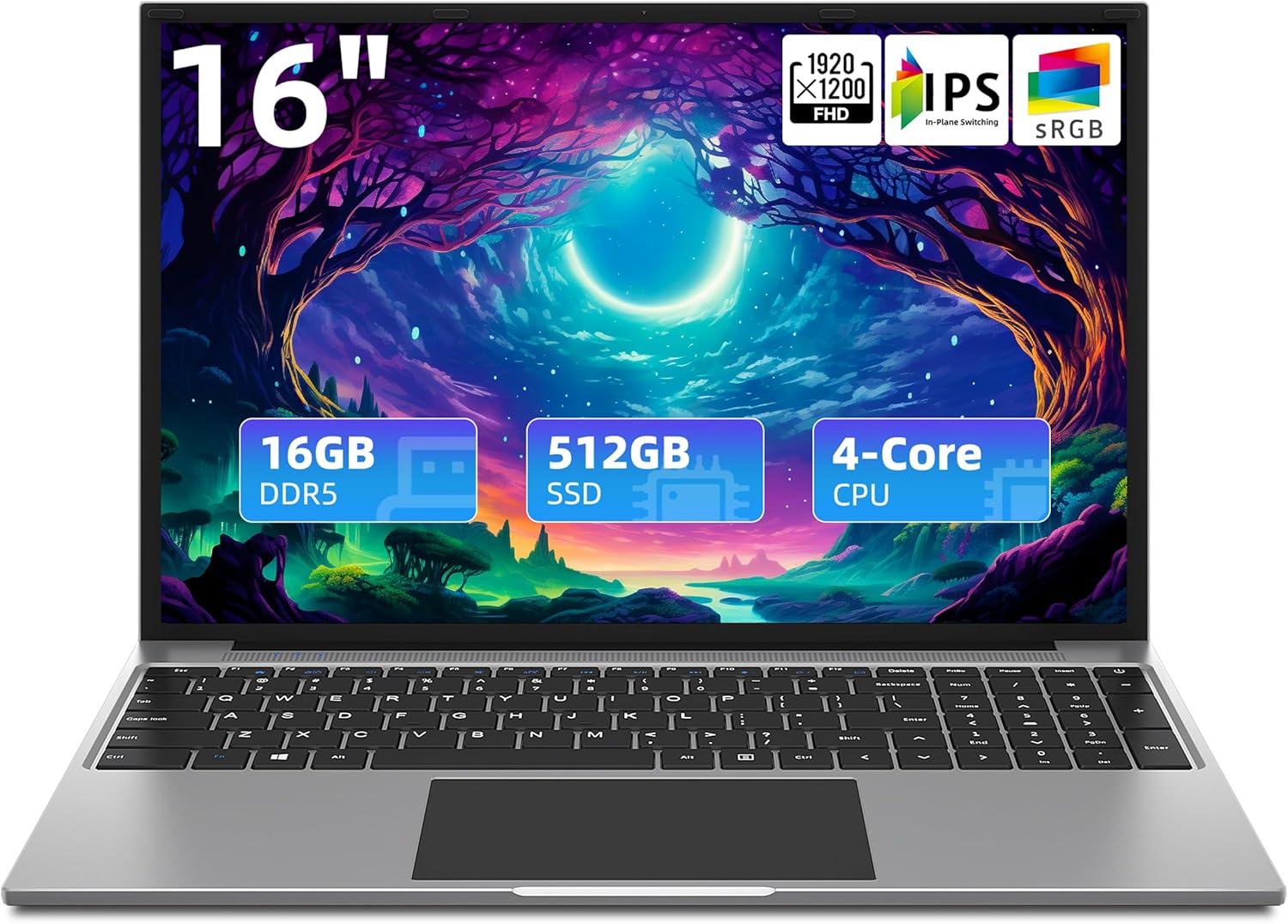 jumper Laptop 16 Inch, 16GB RAM 512GB SSD, FHD 1920×1200 Display(16:10), Laptop Computer with Quad Core N CPU, 38WH Battery, Cooling System, Numeric Keyboard, 4 Speakers, Business Student Laptops.