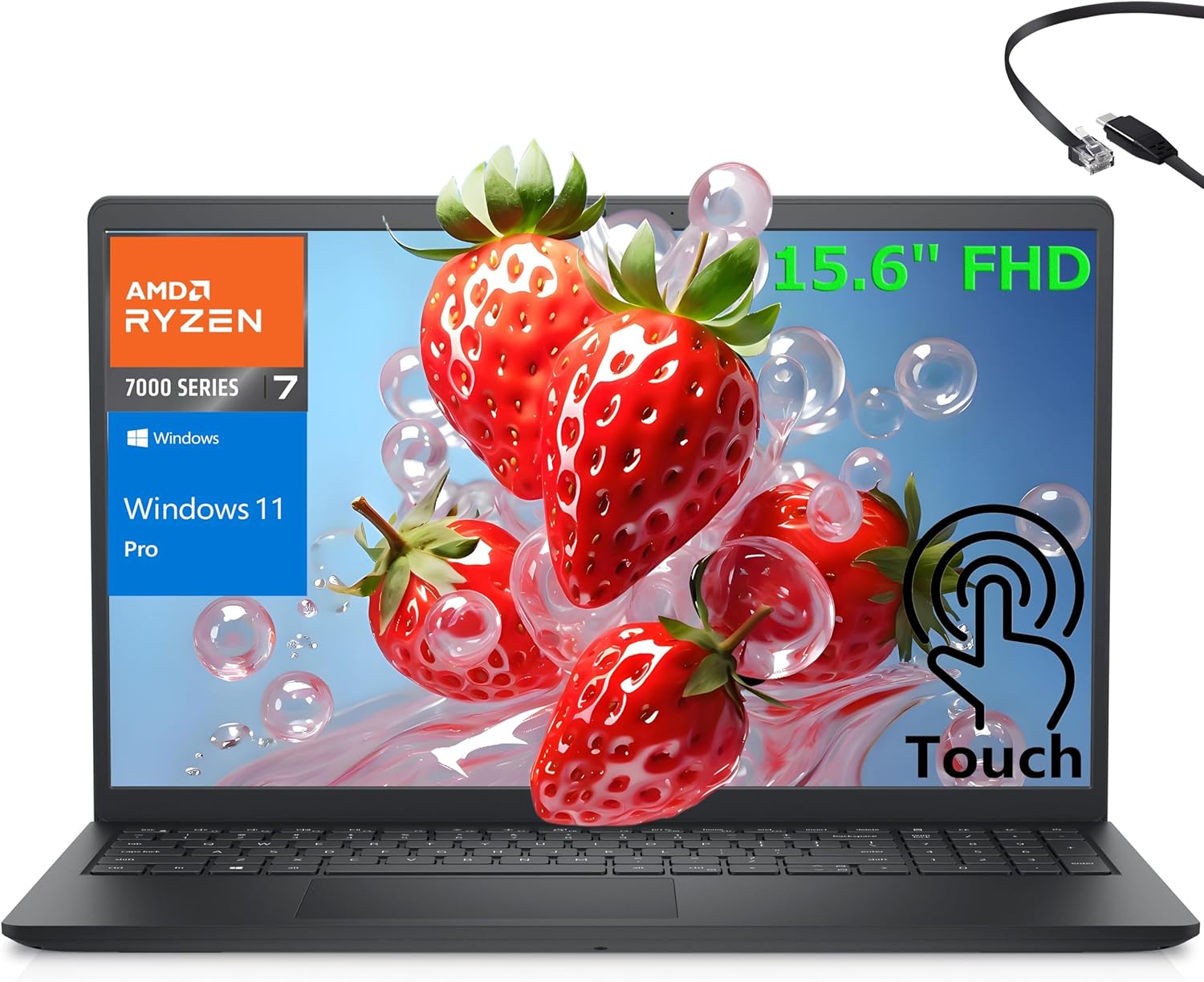Dell Inspiron 15 15.6″ Touchscreen Laptop Computer for Student Study and Business, 8-Core AMD Ryzen 7 7730U (Beat Ultra 5 125U), 32GB DDR4 RAM, 1TB PCIe SSD, Windows 11 Pro, Type-C to RJ-45 Cable