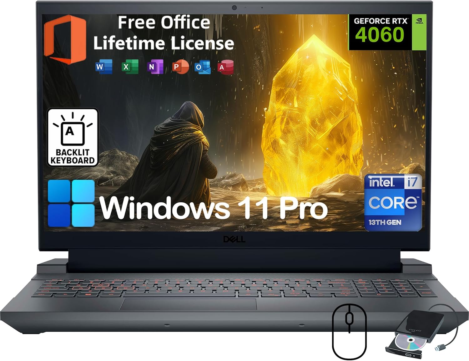 Dell G15 5530 Gaming Laptop – w/Office Lifetime • 15.6″ FHD 120Hz Display • RTX 4060 • Intel 14-Core i7-13650HX • Backlit KB • Win 11 Pro & External DVD Drive • AI Copilot (64GB DDR5 | 4TB SSD)