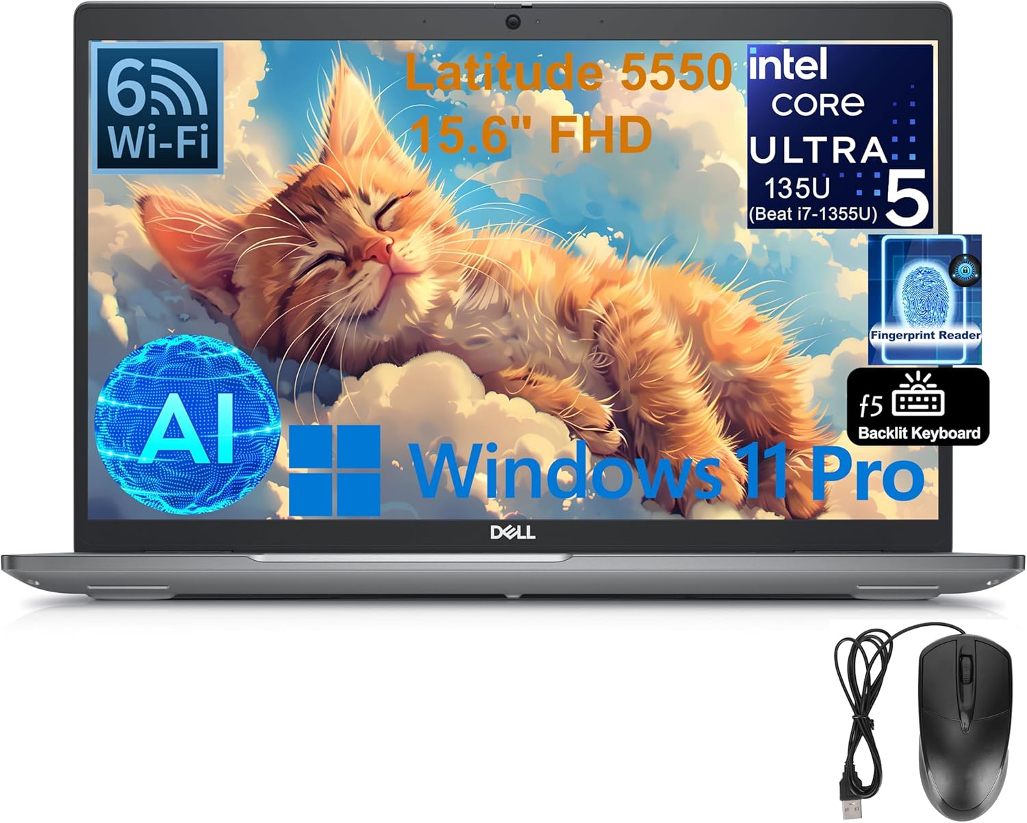 Dell Latitude 5550 15 5000 15.6″ FHD Business AI Laptop Computer, Intel 12-Core Ultra 5 135U (Beat i7-1355U), 32GB DDR5 RAM, 1TB SSD, WiFi 6, BT 5.3, Backlit KB, FR, Thunderbolt 4, Windows 11 Pro