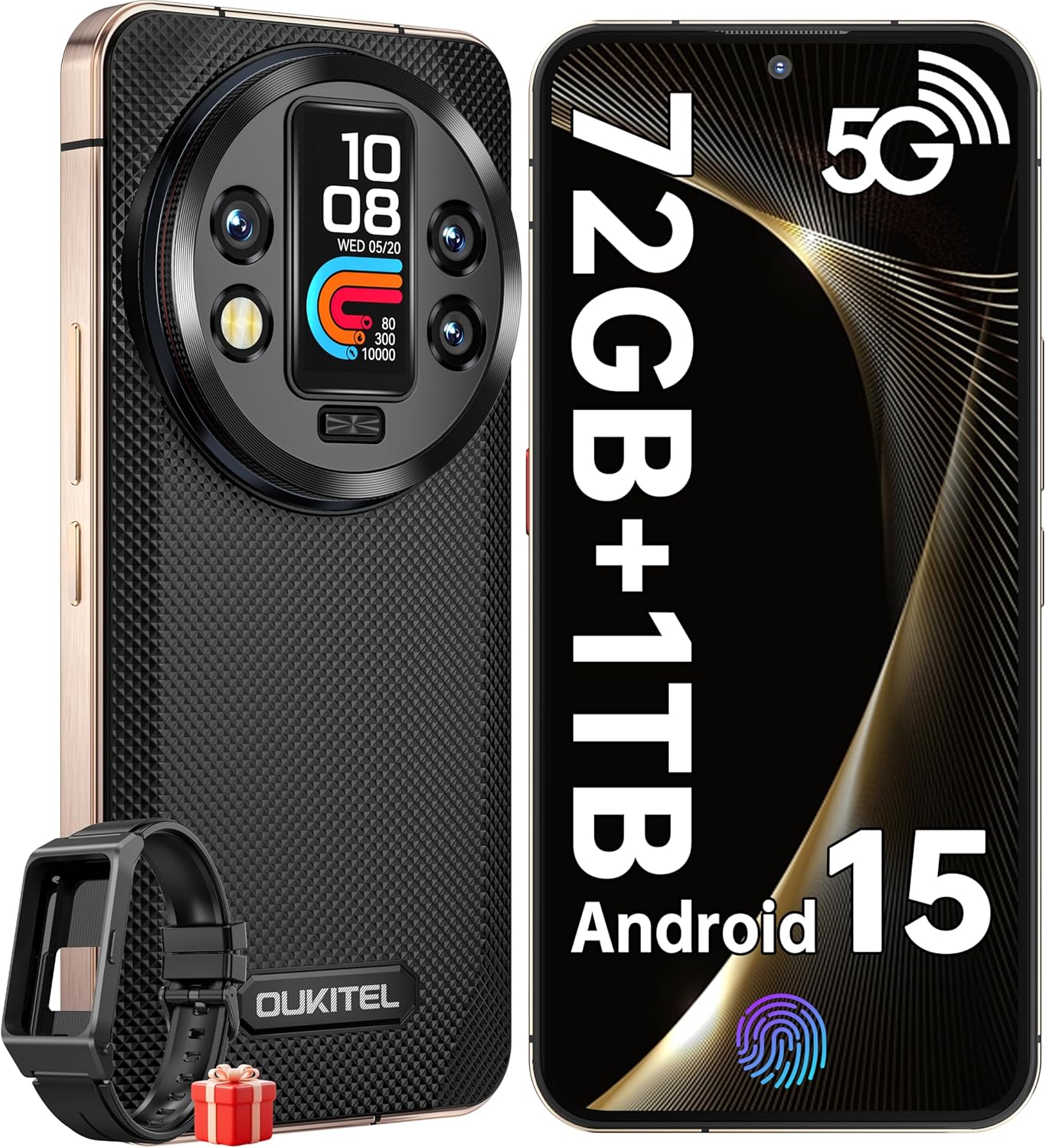 OUKITEL WP200 Pro Android 15 5G Rugged Smartphone Unlocked – 72GB+1TB Rugged Phone with Earphone/SmartWatch, 108MP Camera 8800mAh Battery, 6.7”FHD+ 120Hz Cell Phone,NFC/OTG/ BT5.3/GPS/WIFI6/T-Mobile